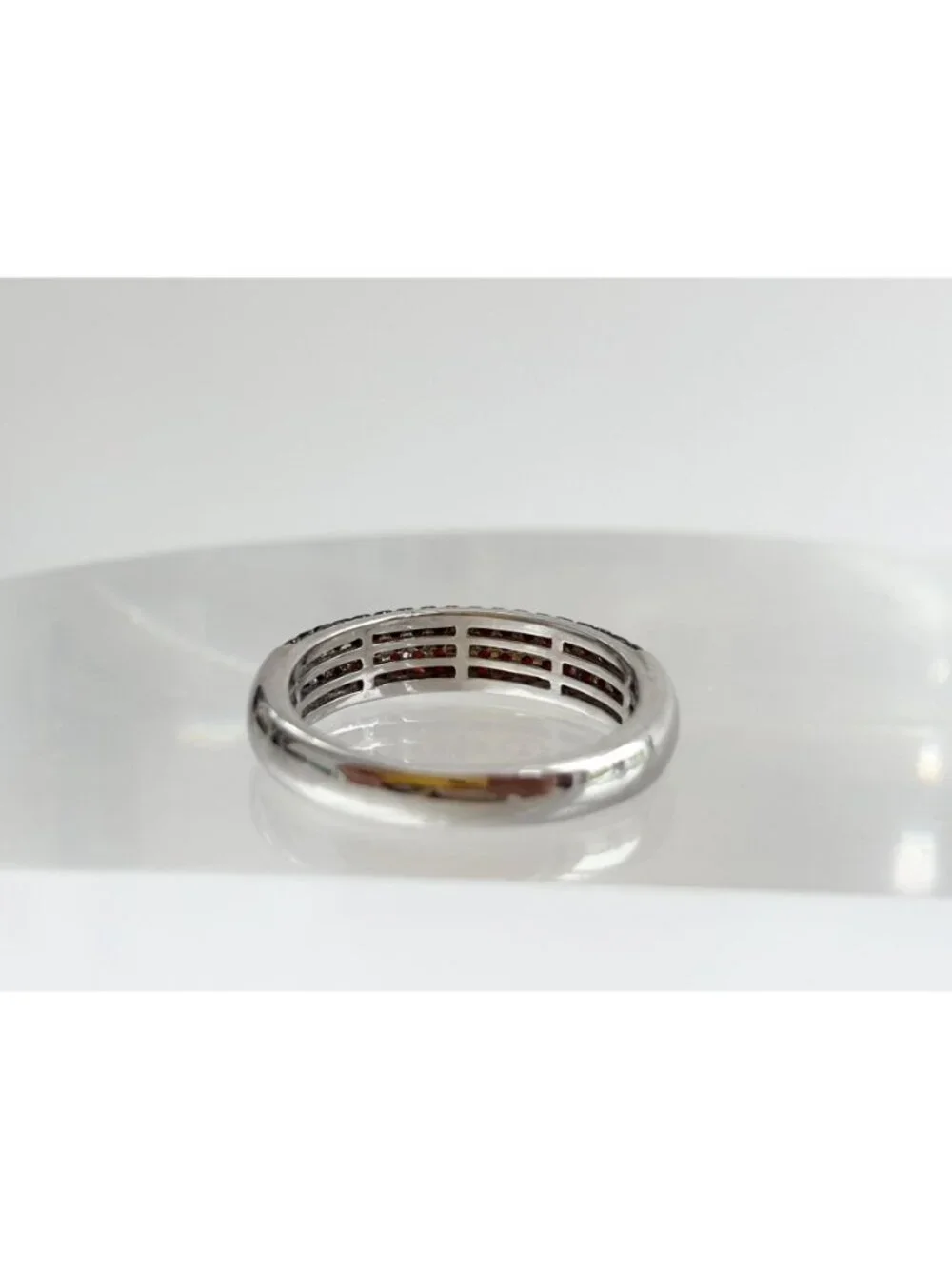 Minimalist Garnet Gemstone Pave Band Sterling Silver 925 Vintage Ring - sz 8